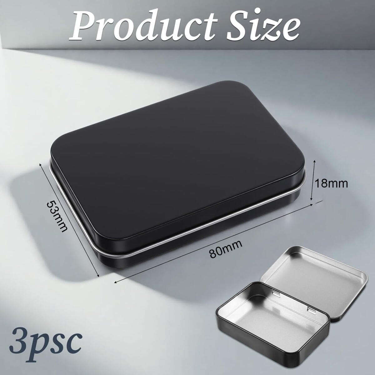 3 pieces - Iron box - Storage box - Portable box - storage box - jewelry box - metal hinged boxes - mini storage box with lids - for storing pins, candy, jewelry, craft supplies - 80*53*18mm - black