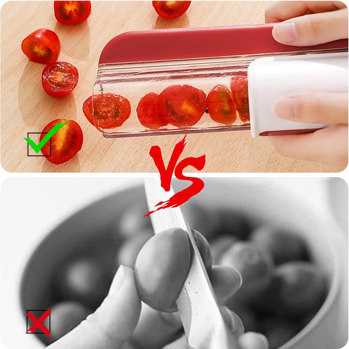 2-Piece Slicer - Tomato Slicer - Fruit Slicer - Grape Slicer - Grape Cutter - Strawberry Slicer - Salad Slicer - Multifunctional Slicer - Kitchen Utensil - Kitchen Tool - Kitchen Accessory - Red/Green
