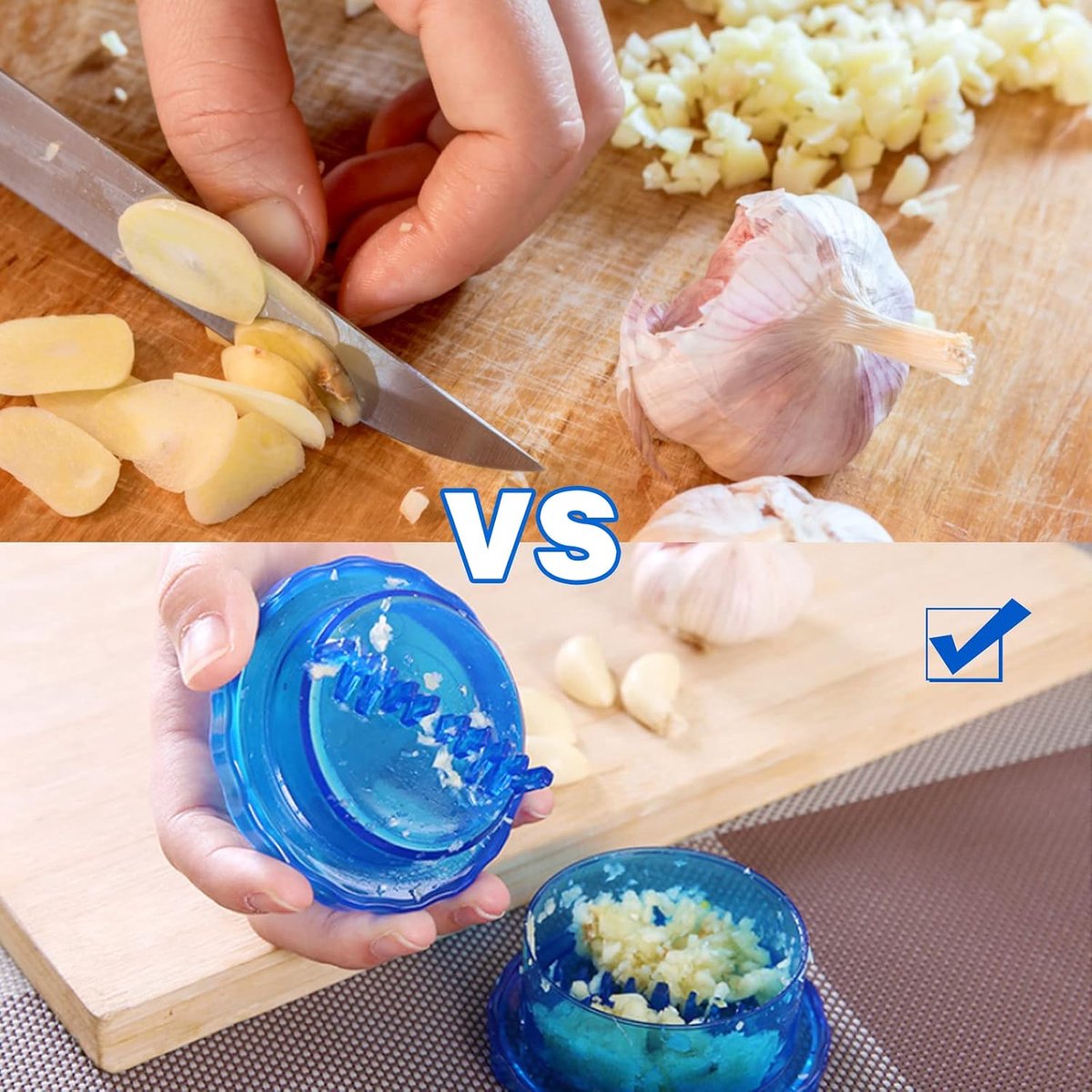 Garlic Twister - Garlic Press - Suitable for Garlic - Manual Garlic Press - Kitchen Gadget Press - Garlic Presses - Ginger Press - for chopping garlic, onions, ginger, herbs and nuts - Blue Transparent
