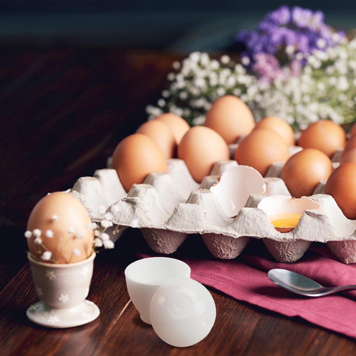 2 pieces - microwave egg cooker - egg cooker - making non-stick eggs and scrambled eggs - for instant breakfast - PP plastic steam cups - 6.5 x 9.5 cm - kitchen utensils - non-stick coating - for home kitchen - white