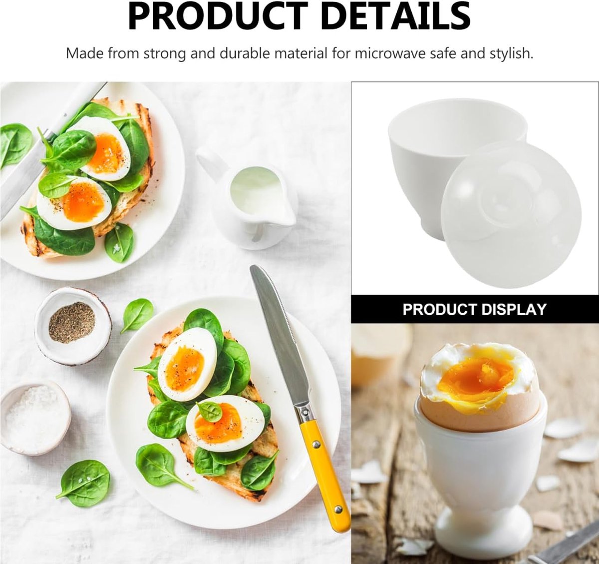 4 pieces - microwave egg cooker - egg cooker - making non-stick eggs and scrambled eggs - for instant breakfast - PP plastic steam cups - 6.5 x 9.5 cm - kitchen utensils - non-stick coating - for home kitchen - white