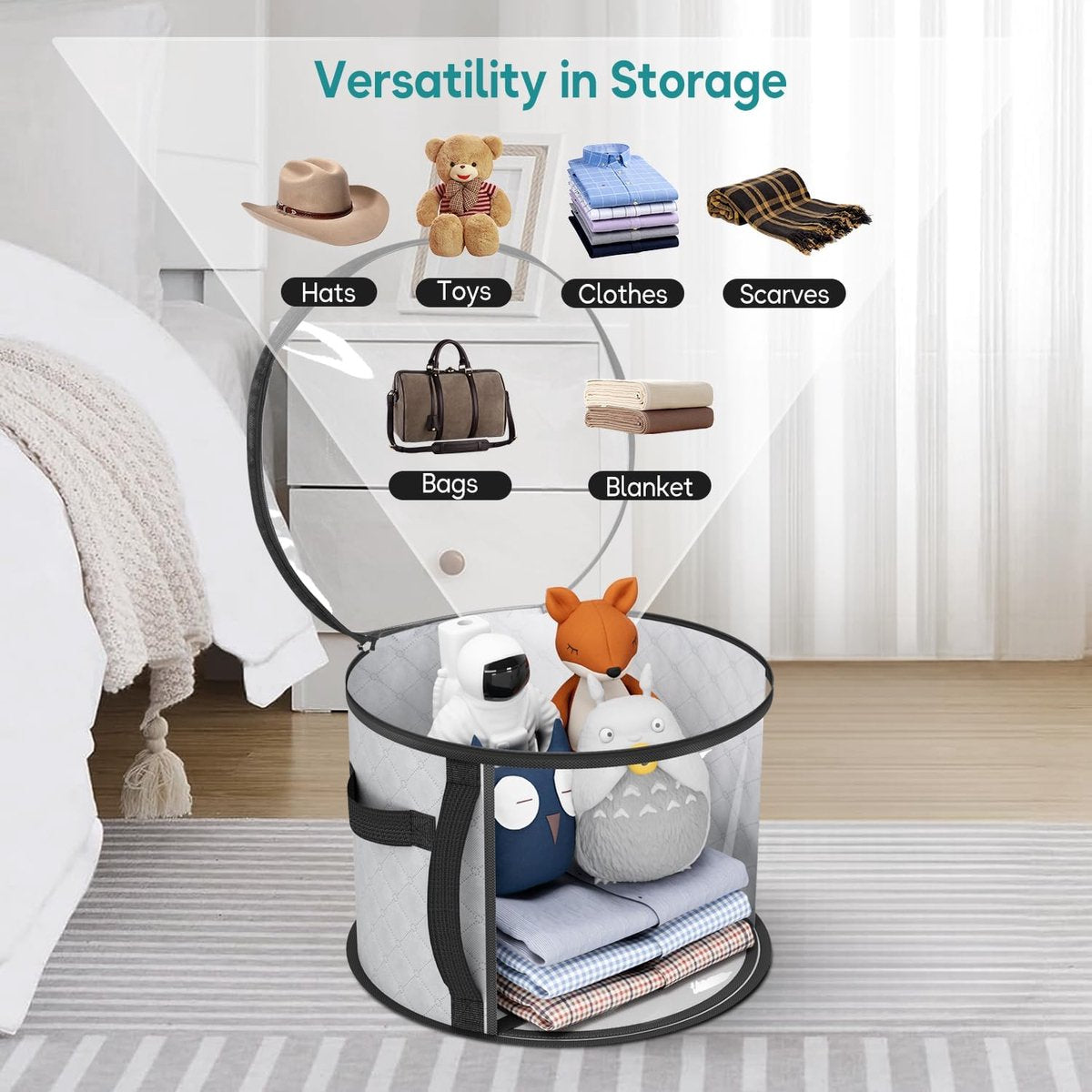 Hat Box - Hat Storage Box - Storage Box for Hats - Round Hat Boxes - Foldable Hat Storage Boxes - Stackable Hat Organizer - Baseball Cap Organizer - Hat Box - for up to 7 hats - perfect for your wardrobe - Grey