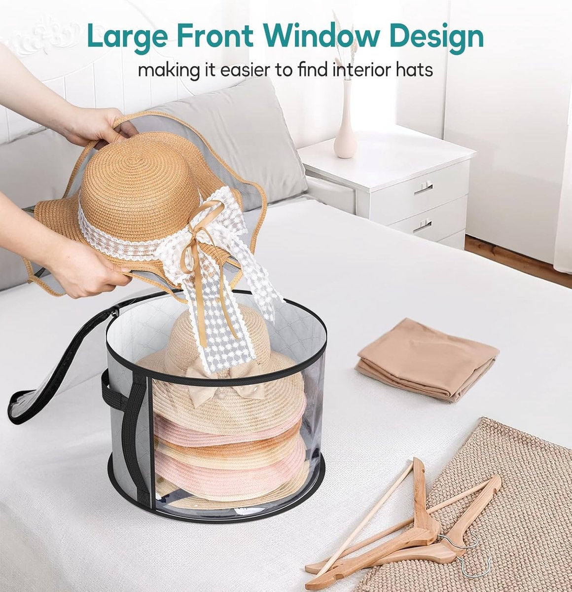 Hat Box - Hat Storage Box - Storage Box for Hats - Round Hat Boxes - Foldable Hat Storage Boxes - Stackable Hat Organizer - Baseball Cap Organizer - Hat Box - for up to 7 hats - perfect for your wardrobe - Grey