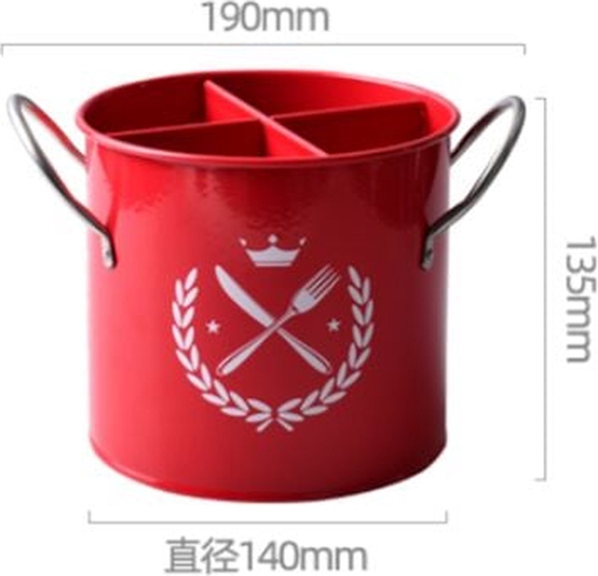 Kitchen Utensil Holder - Kitchen Utensil Organizer - Utensil Pot - Countertop Organizer - 19*13.5*14CM - with Handle and Removable Divider - Stainless Steel - Red - for Cookware Set, Ladles, Spatulas, and More