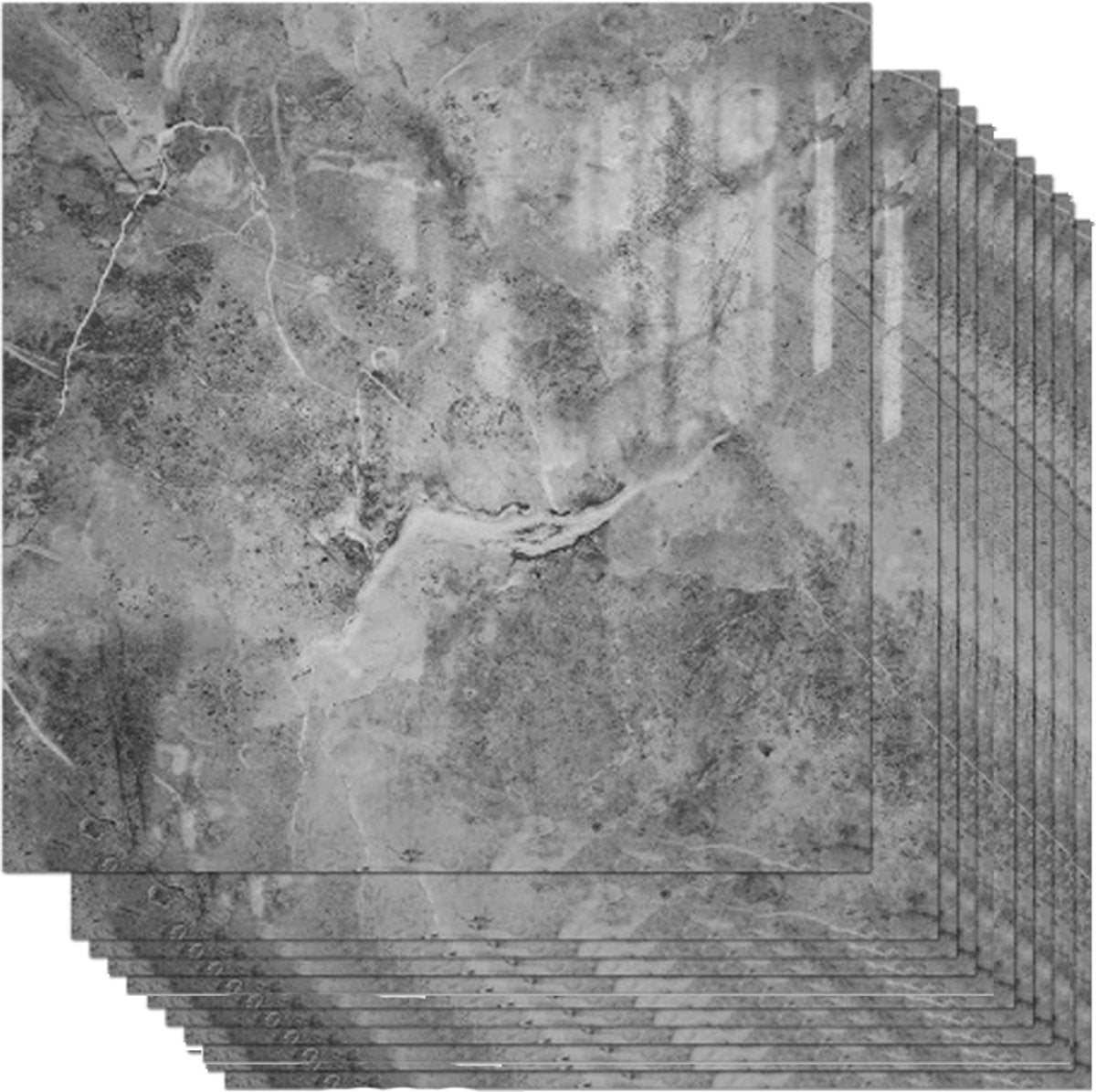Set of 10 - Tile stickers - Imitation marble retro pattern - 15 x 15 cm - Self-adhesive - Waterproof - Scratch-resistant - PVC - Light gray - Self-adhesive tiles - Kitchen - Bathroom