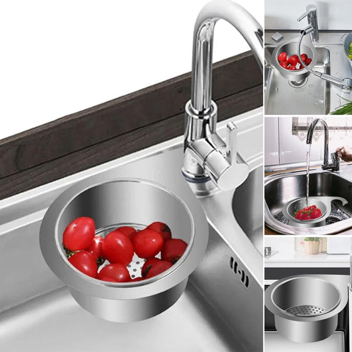 Colander - Sink Colander - 21*5.8 cm - Kitchen Utensils - Kitchen Colander - Silver - Stainless Steel - Sink Basket - Suitable for Kitchen Use