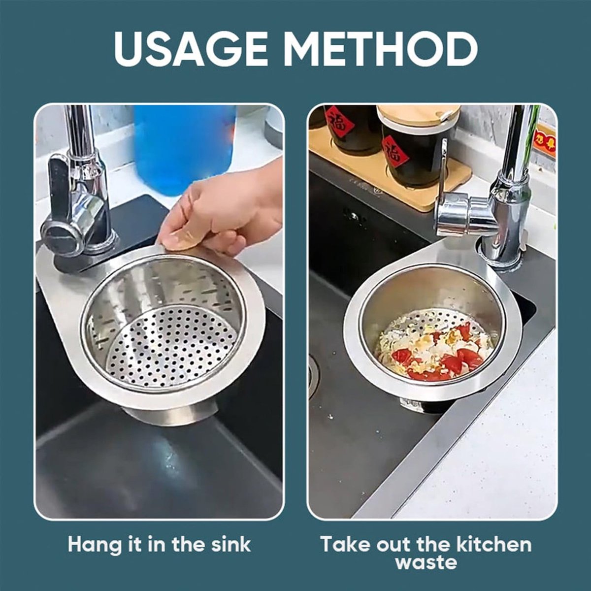 Colander - Sink Colander - 21*5.8 cm - Kitchen Utensils - Kitchen Colander - Silver - Stainless Steel - Sink Basket - Suitable for Kitchen Use