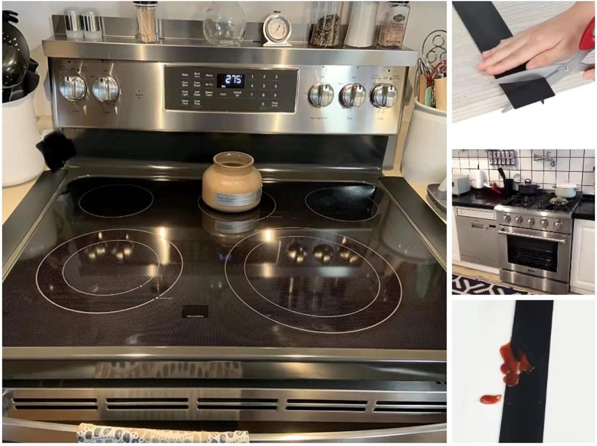 Stove Sealing Strip - 2 Pieces - 63cm - Black - Kitchen Sealing Strip - Gap Fillers in Stoves and Countertops - Sanitary Tape - For Gas Stoves, Hobs and Countertops - Easy to Clean - Heat Resistant - Silicone