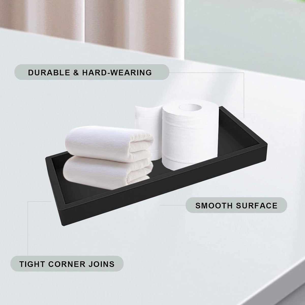 Tray - Set of 2 - Dressing table tray - Bathroom storage tray - Cosmetics storage tray - Bathroom storage box - Suitable for storing candles, soap, towels, perfume, etc. - Black - 20x10x1.8 cm