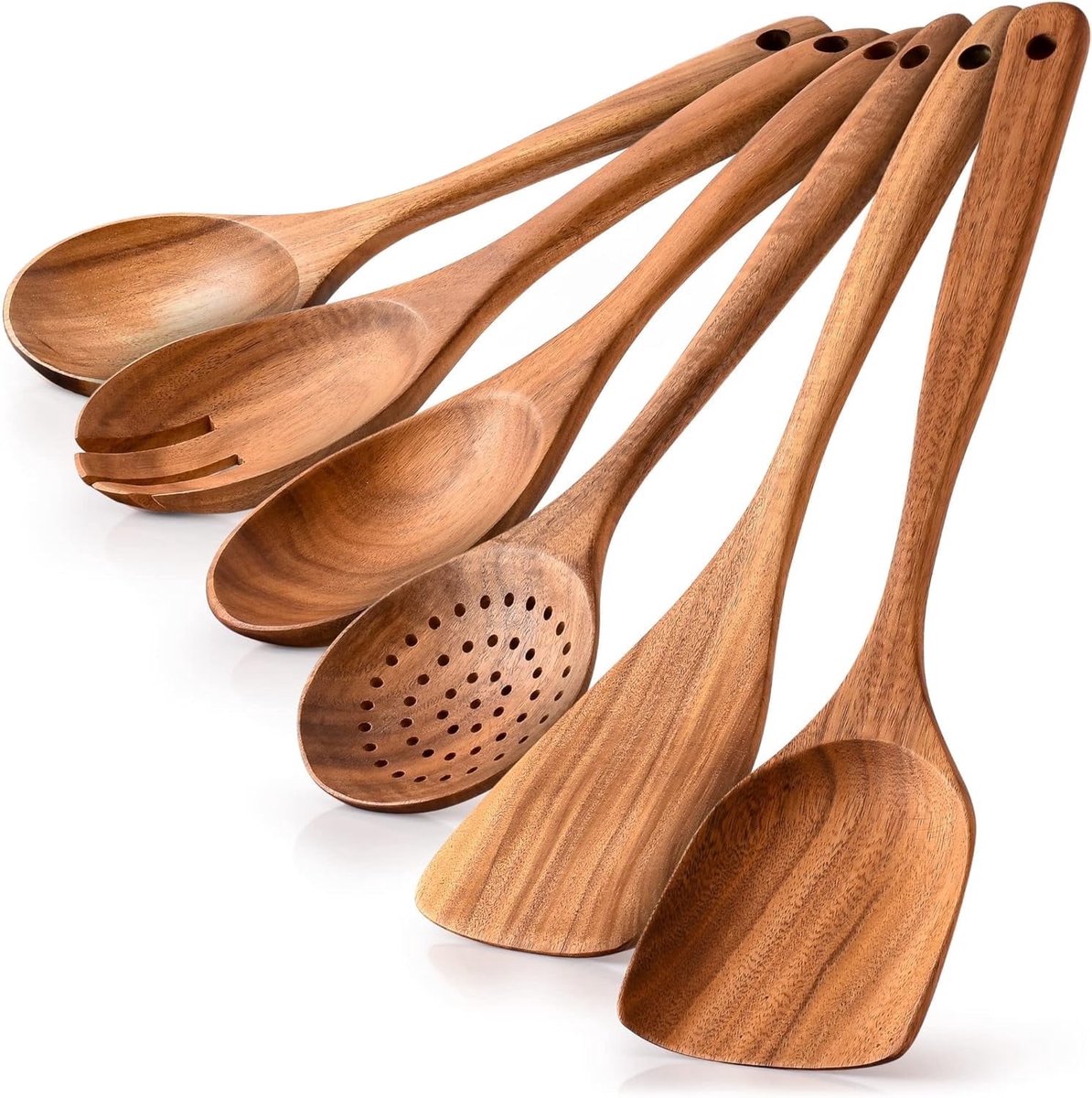 cookware set - 6-piece - Wooden kitchen utensils - Spoon and spatula set - lightweight non-stick cookware