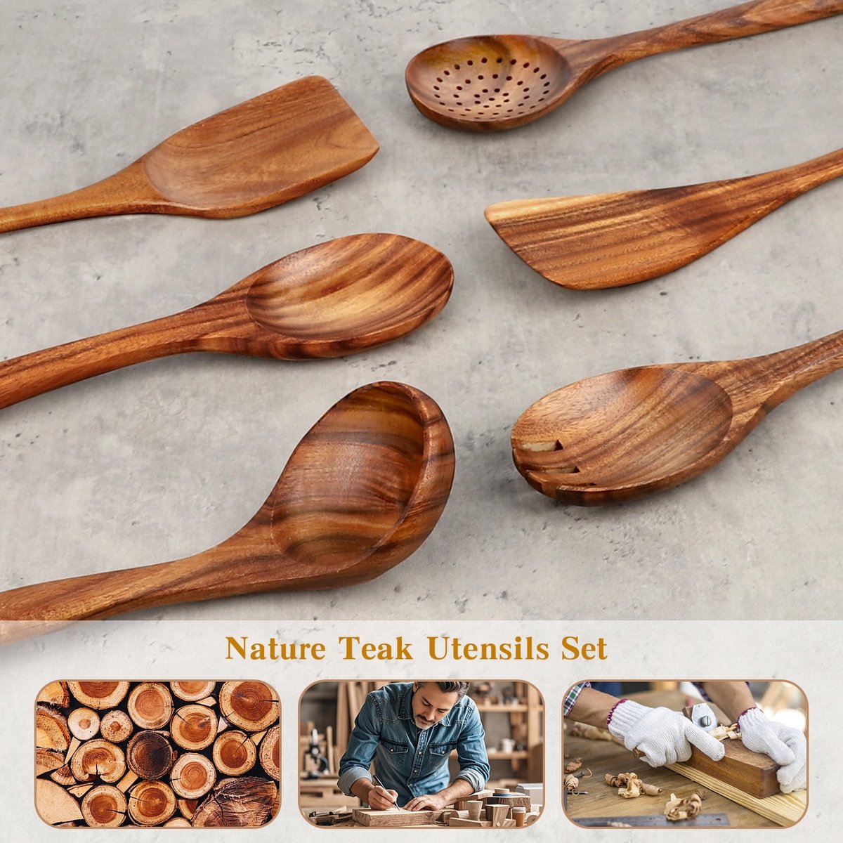 cookware set - 6-piece - Wooden kitchen utensils - Spoon and spatula set - lightweight non-stick cookware