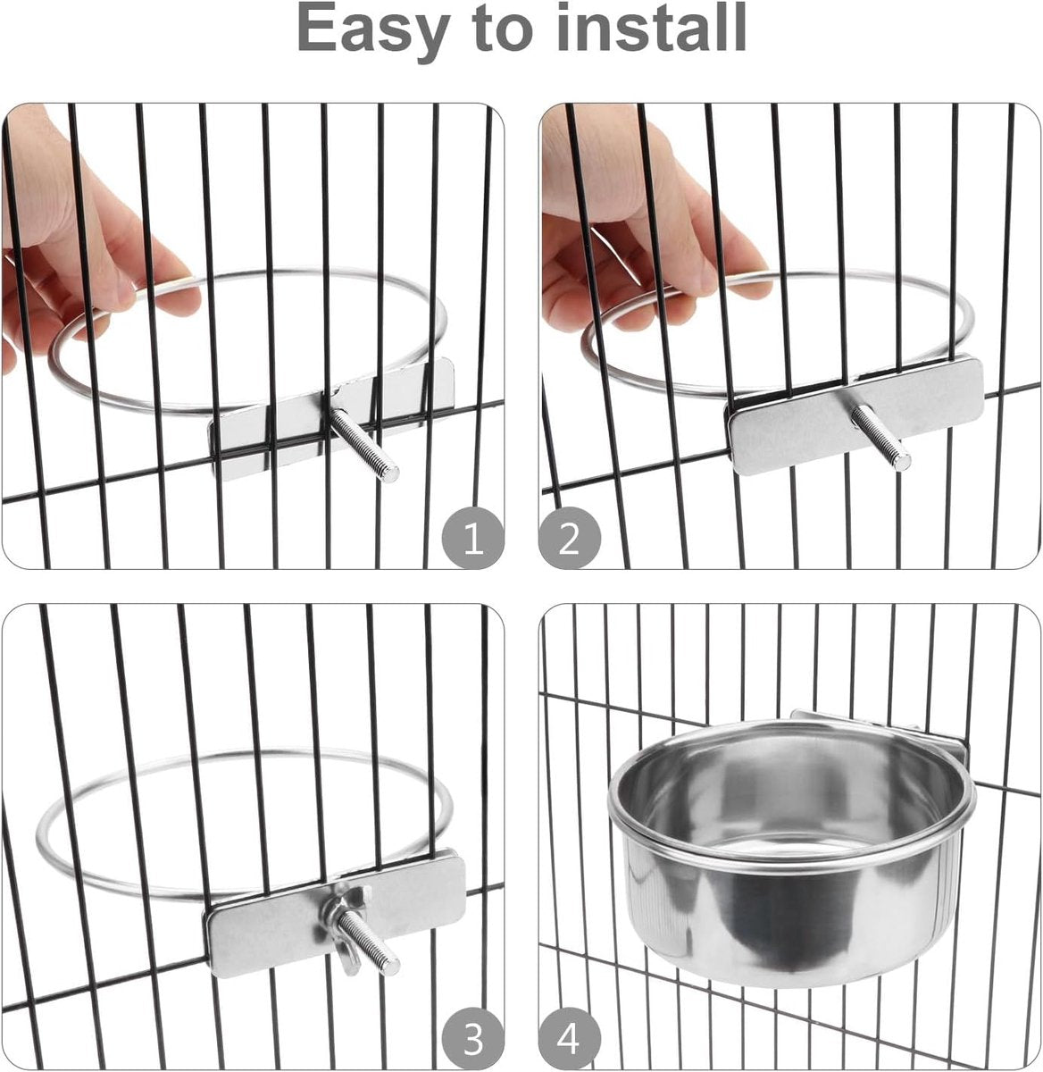 Pet Food Bowl - Stainless Steel Food Bowl - Hanging Food Bowl - with Clip Holder - Suitable for dogs, birds, parrots, cats and rabbits.