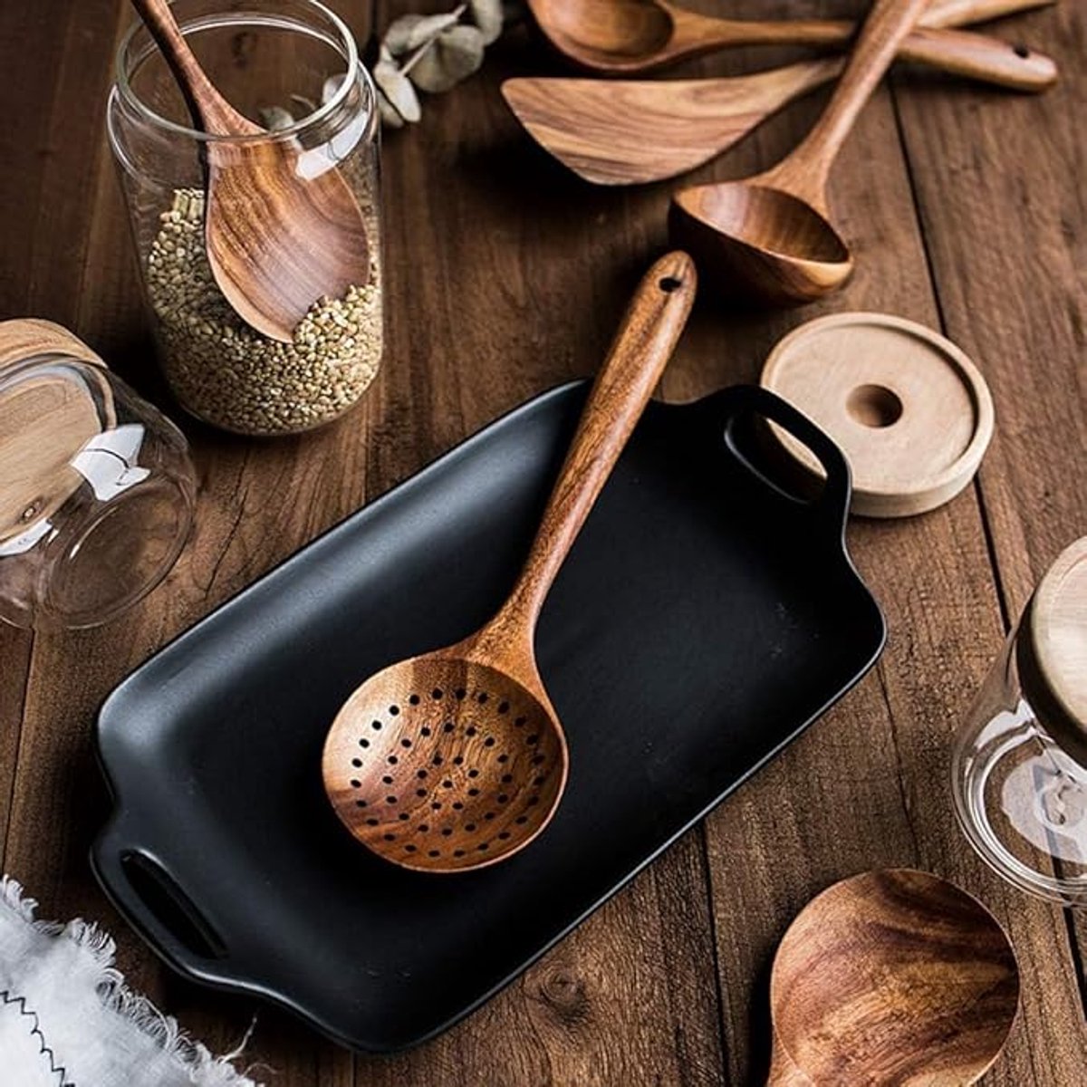 Kitchen Utensils - Wooden Kitchen Utensils - Cooking Utensil Set - Wooden Spatula - Spatulas - Ladles - 4-Piece Set - Hangable - Scratch-resistant, high-temperature resistant