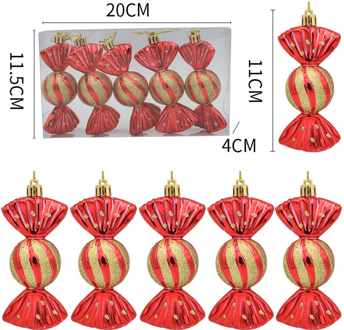Christmas Decorations - Christmas Decorations - Painted Candy Christmas Tree Decorations - Red (5 per box)