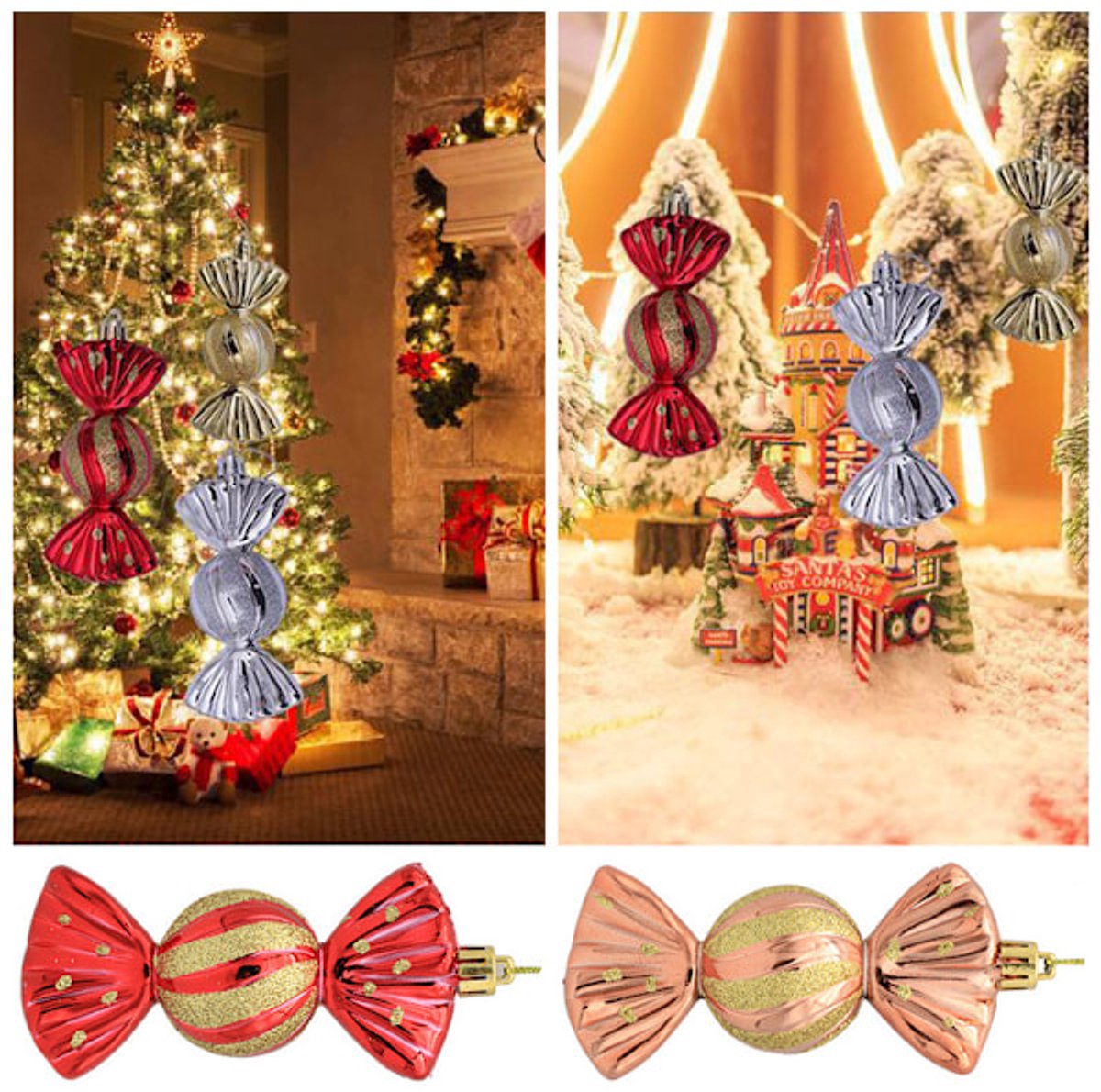 Christmas Decorations - Christmas Decorations - Painted Candy Christmas Tree Decorations - Red (5 per box)