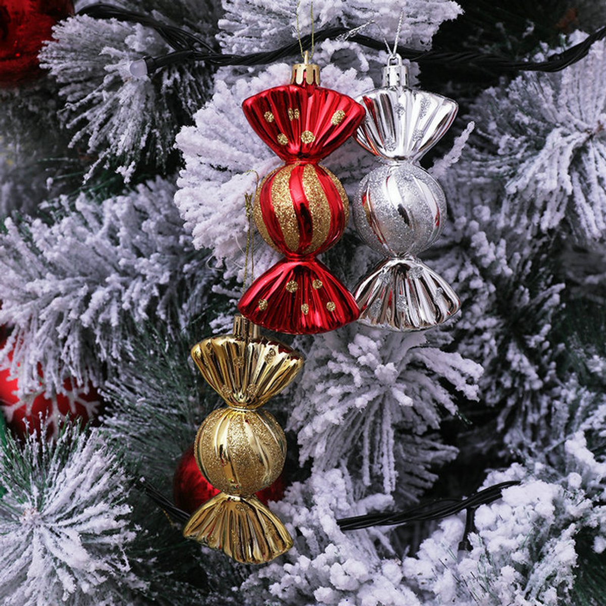 Christmas Decorations - Christmas Decorations - Painted Candy Christmas Tree Decorations - Champagne (5 per box)