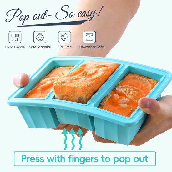 Silicone Freezer Containers with Lids - Bouillon Cube Trays - Large Ice Cube Trays - Easy Meal Prep Kitchen Storage Containers - Freezer Storage Containers for Stock, Sauces & Bouillons - 1 Pack