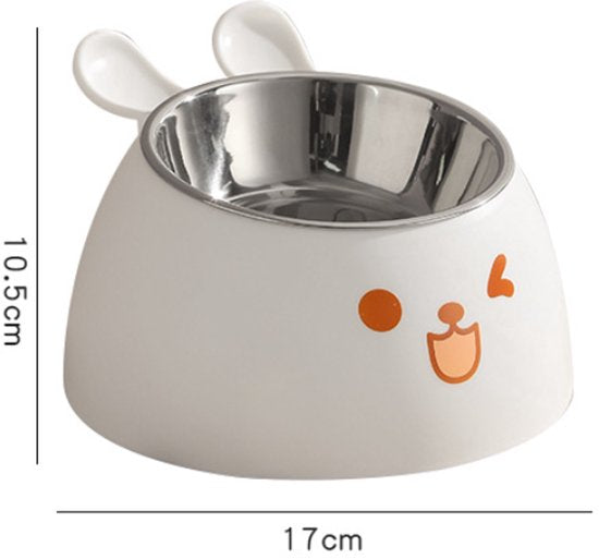 Cat Litter Box - Cat Food Bowl - Non-Slip Design - Pet Food Bowl - Plastic and Stainless Steel Design - Suitable for Cats and Small Dogs - White