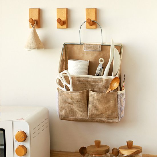 Storage Bag - Cotton and Linen Fabric - Bedside Storage Bag - Wall Mounted - Dorm Room Essentials and Snack Storage Bag - Visual Storage Bag