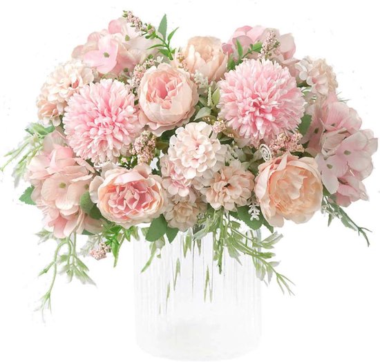 Artificial Flowers - Plastic Flower Arrangements - Valentine's Day Decorations - Sustainable Home Decor for Weddings, Living Rooms and Dining Tables (Pink)