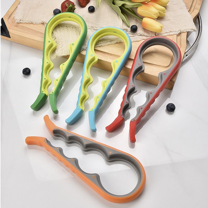 Multi-Function Jar and Bottle Opener, Non-Slip Kitchen Grip Tool for Twist Lids, Caps and Tabs for Everyday Use, Red
