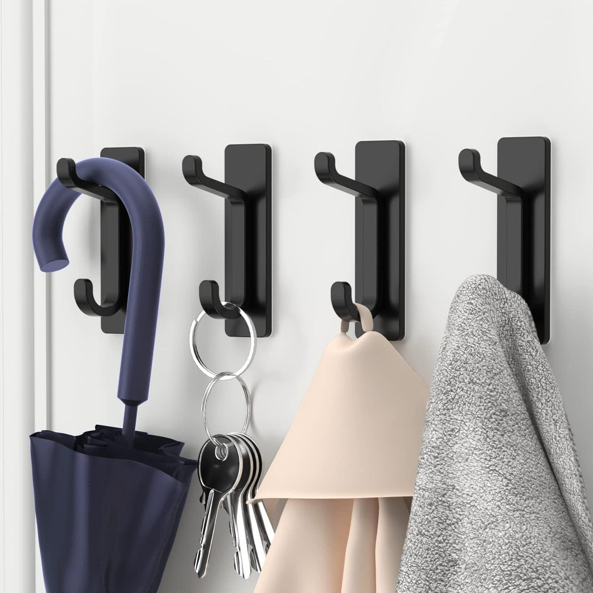 White Towel Hooks - Set of 6 - Self-Adhesive Wall Hooks - No Drilling Required - For Bathroom & Kitchen