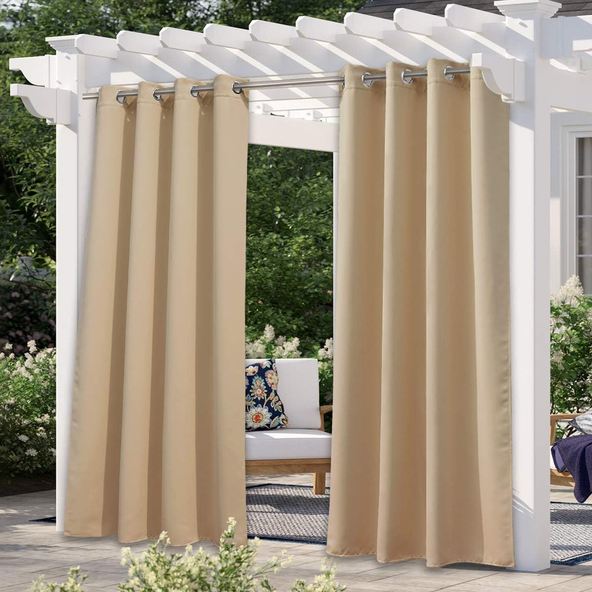 Waterproof Outdoor Patio Curtain, Blackout Gazebo Drape for Pergola, Porch and Privacy Screening, Single Panel, Biscotti Beige, 132 x 241 cm