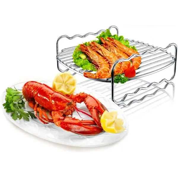 8 Inch Stainless Steel Air Fryer Accessory Rack Set with Double Layer Stand and Skewers, Compatible with Philips XL Air Fryers