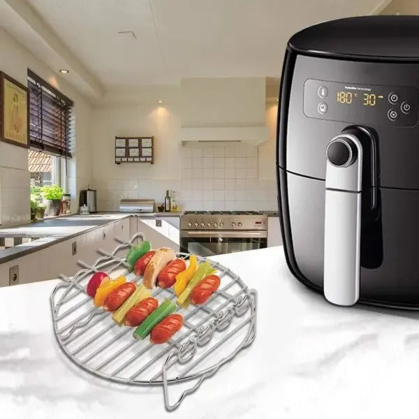 8 Inch Stainless Steel Air Fryer Accessory Rack Set with Double Layer Stand and Skewers, Compatible with Philips XL Air Fryers