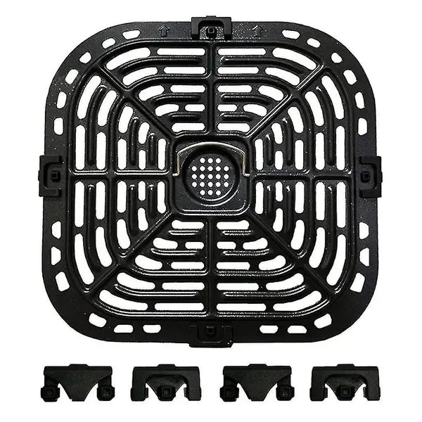 Non-Stick Metal Air Fryer Crisper Plate Replacement with 4 Rubber Pads for Instant Vortex 6 qt Air Fryers, 25 x 24 cm
