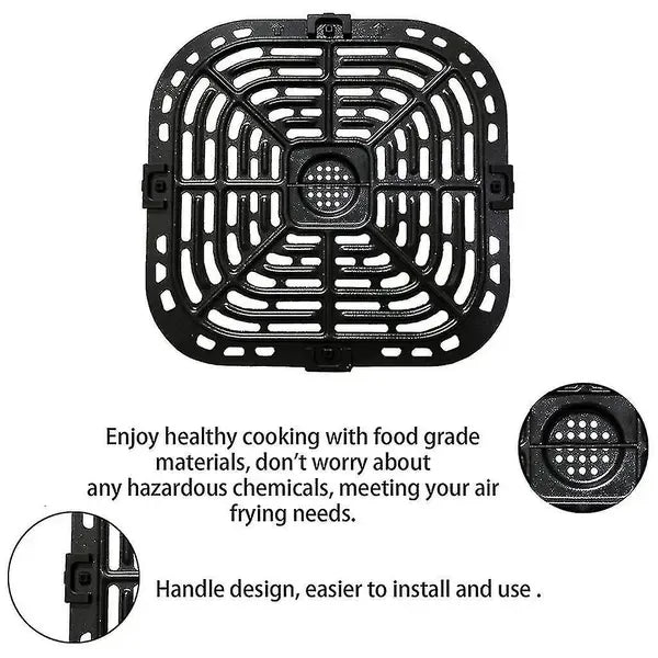Non-Stick Metal Air Fryer Crisper Plate Replacement with 4 Rubber Pads for Instant Vortex 6 qt Air Fryers, 25 x 24 cm