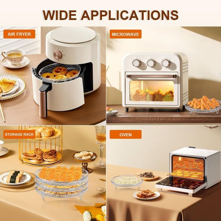 3 Tier Round Stainless Steel Air Fryer Rack with Stackable Mesh Layers for Baking, Drying and Crisp Cooking in Ovens and Air Fryers