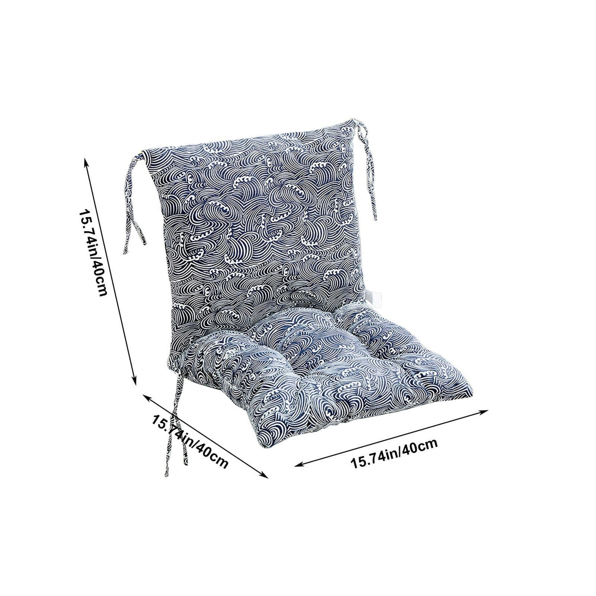High Back Chair Cushion, All-Weather Rainproof Cushion with Straps, Indoor Outdoor Rocking Chair Pad for Patio, 15.74x15.74 Inch, Blue