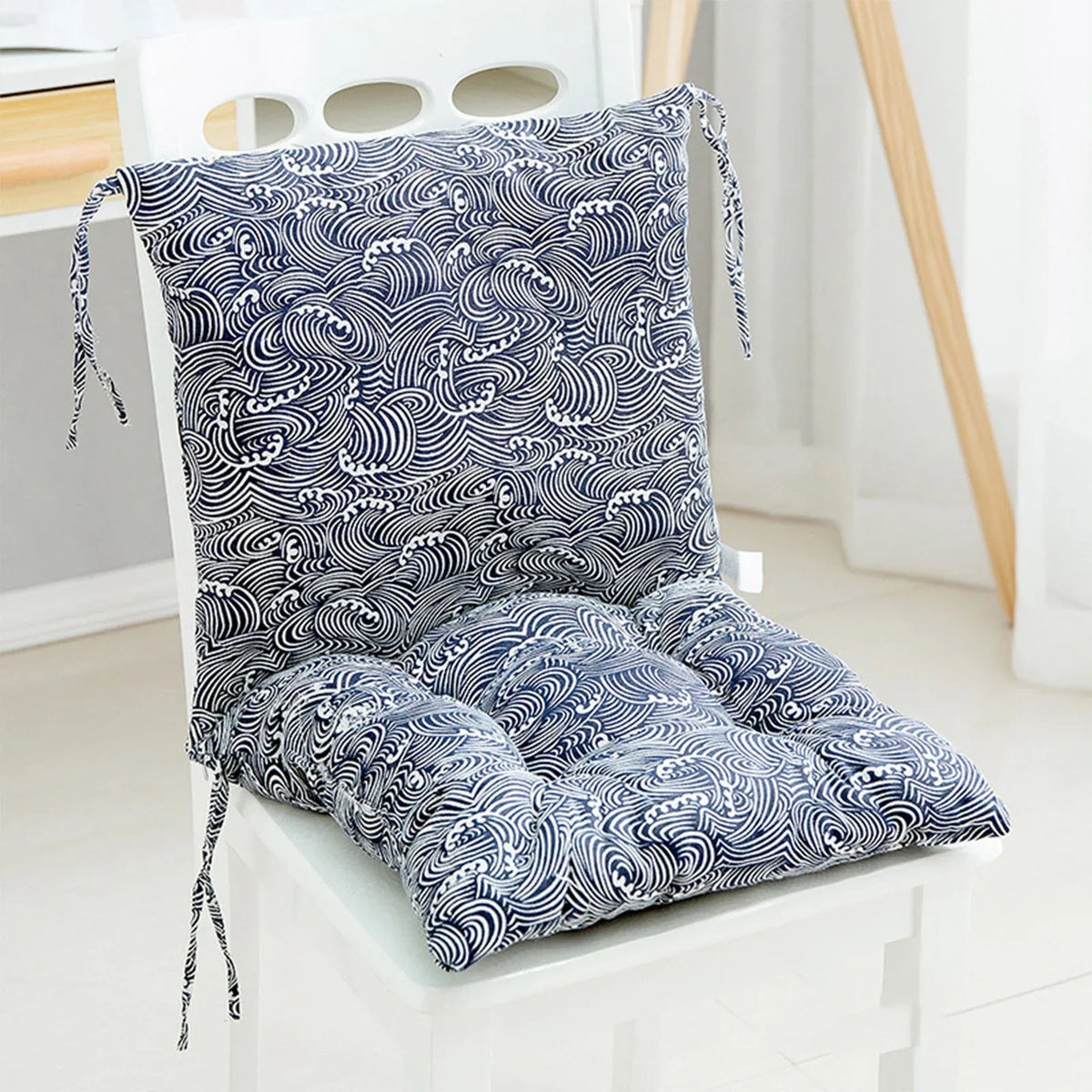 High Back Chair Cushion, All-Weather Rainproof Cushion with Straps, Indoor Outdoor Rocking Chair Pad for Patio, 15.74x15.74 Inch, Blue