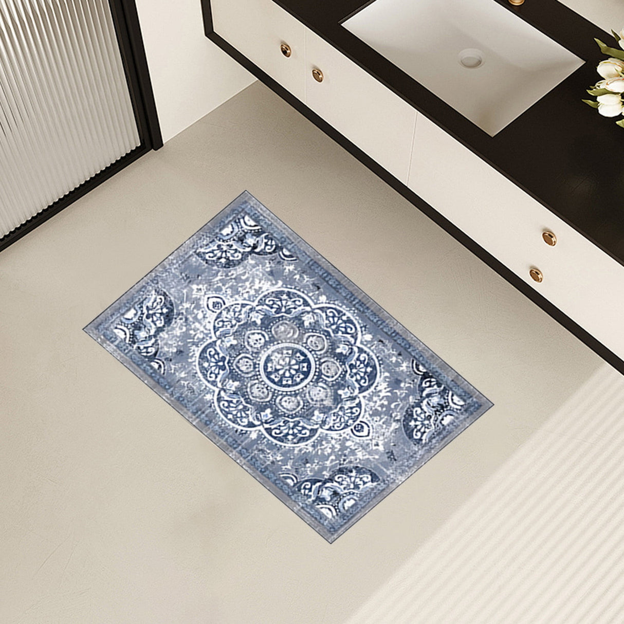Tyidzon Kitchen Mats for Floor Set of 2 Pcs, Cushioned Non Slip Kitchen Rugs for Kitchen Floor, Absorbent Runner Comfort Standing Mats Washable for Kitchen, Office, Home (15"x47"+15"x23") Orange,Blue