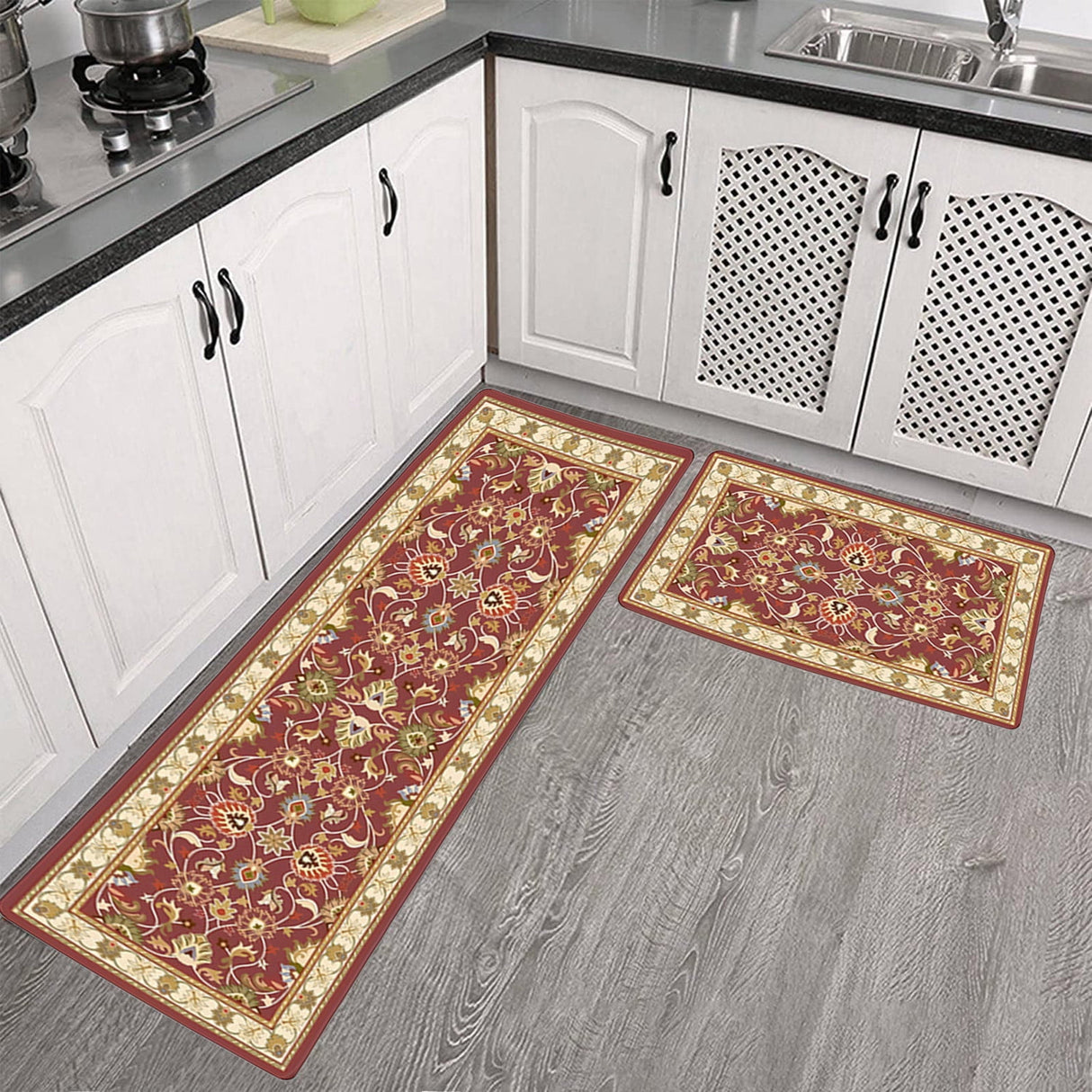 Tyidzon Kitchen Mats for Floor Set of 2 Pcs, Cushioned Non Slip Kitchen Rugs for Kitchen Floor, Absorbent Runner Comfort Standing Mats Washable for Kitchen, Office, Home (15"x47"+15"x23") Orange,Blue#2