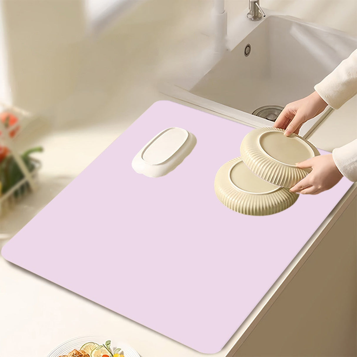 Clearance Under $1 Boovnll Dish Drying Mat, 12x16" High Absorbent & Soft Dish Drainer, Diatomite Drying Matt Kitchen Counter for Kitchen Countertops, Sinks, Draining Racks, Drying Mat Pink