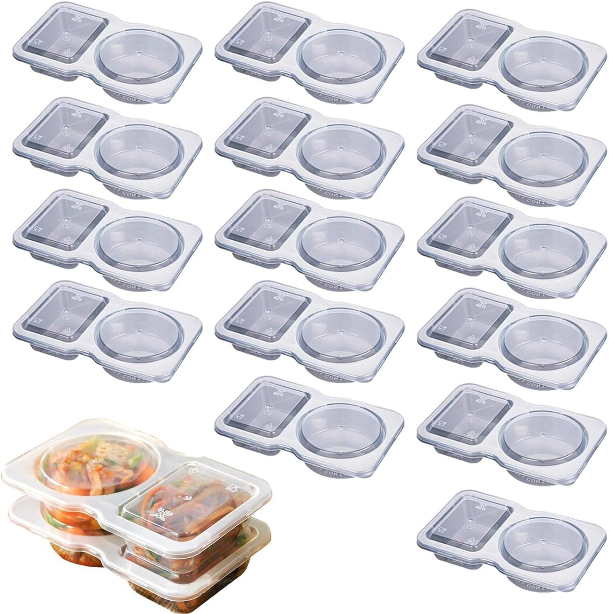 PALIFEUR 5 PCS Snack Containers Disposable Double Compartment Plastic Container, Reusable Snack Containers with Lids Travel Mini Snack Pack Containers for Condiments, Candy, Dip 10pc