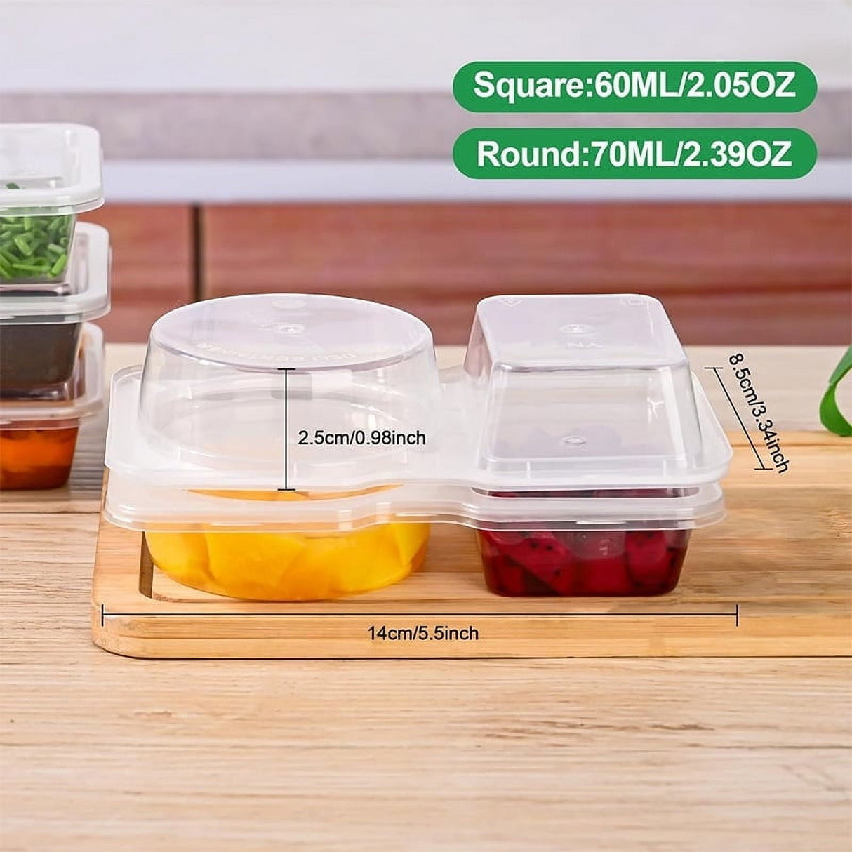 PALIFEUR 5 PCS Snack Containers Disposable Double Compartment Plastic Container, Reusable Snack Containers with Lids Travel Mini Snack Pack Containers for Condiments, Candy, Dip 20pc