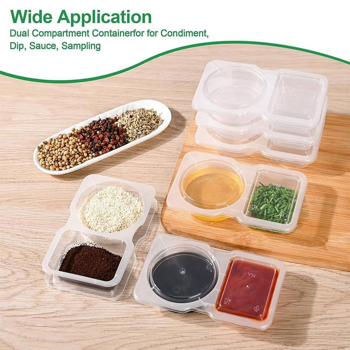 PALIFEUR 5 PCS Snack Containers Disposable Double Compartment Plastic Container, Reusable Snack Containers with Lids Travel Mini Snack Pack Containers for Condiments, Candy, Dip 20pc