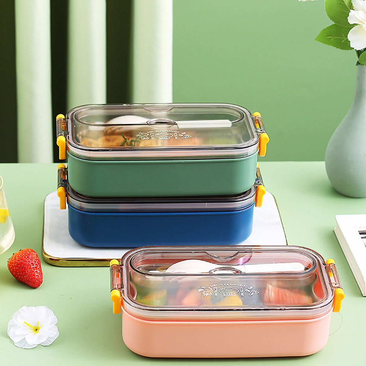 Xuniizn Bento Box Adult Lunch Box, Containers for Adults Men Women, Lunchable Food Container with Utensils, Sauce Jar, Muffin Liners, Microwave & Dishwasher Safe Blue#9