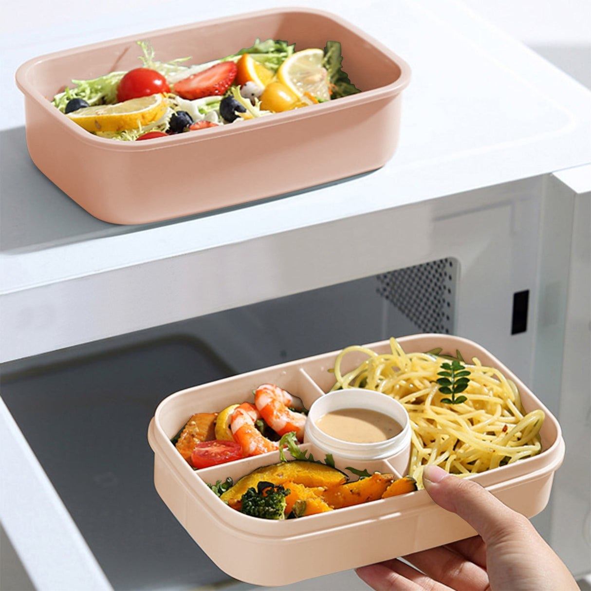 Xuniizn Bento Box Adult Lunch Box, Containers for Adults Men Women, Lunchable Food Container with Utensils, Sauce Jar, Muffin Liners, Microwave & Dishwasher Safe Brown