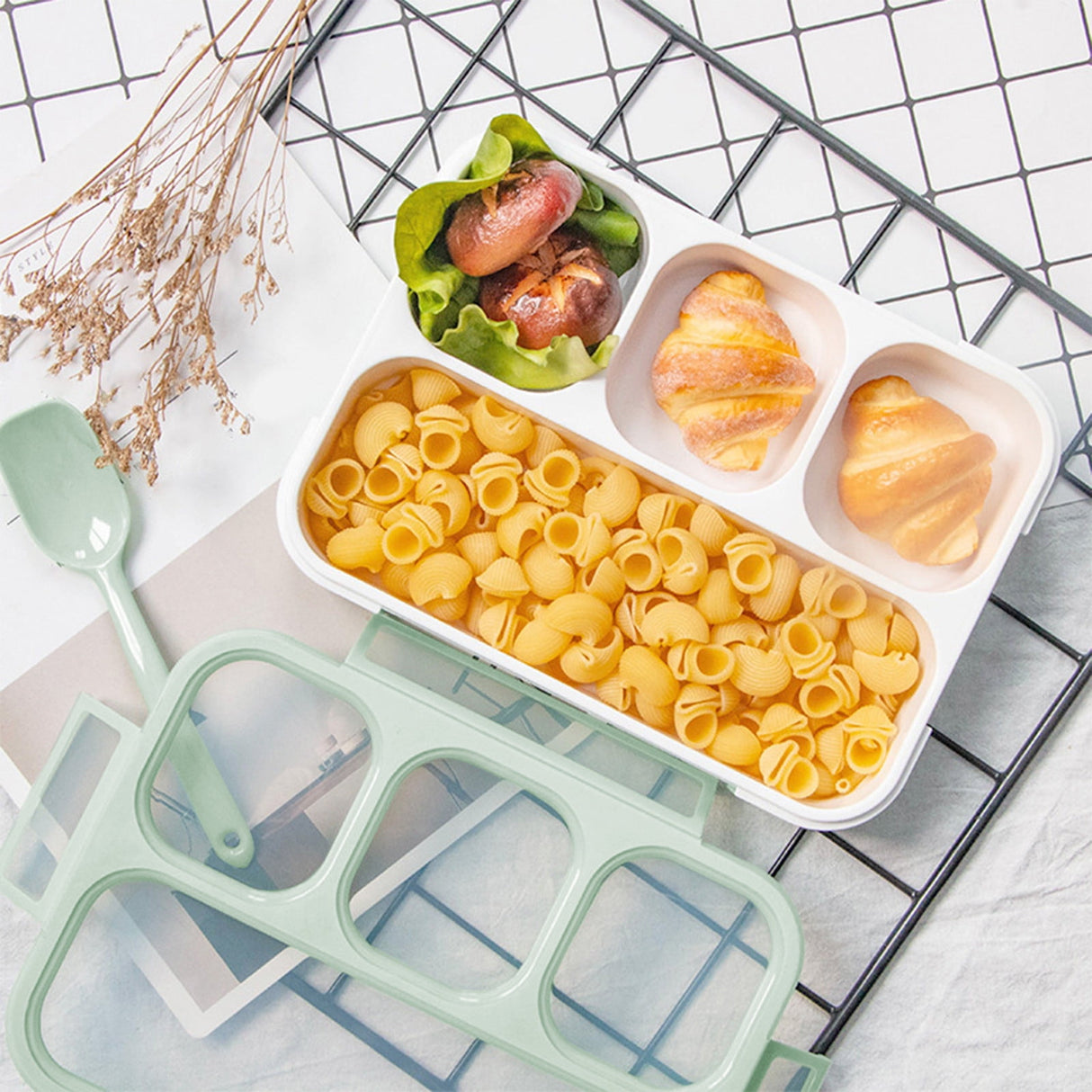 Xuniizn Bento Box Adult Lunch Box, Containers for Adults Men Women, Lunchable Food Container with Utensils, Sauce Jar, Muffin Liners, Microwave & Dishwasher Safe Green#4