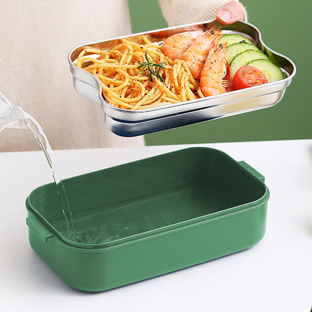 Xuniizn Bento Box Adult Lunch Box, Containers for Adults Men Women, Lunchable Food Container with Utensils, Sauce Jar, Muffin Liners, Microwave & Dishwasher Safe Green#5