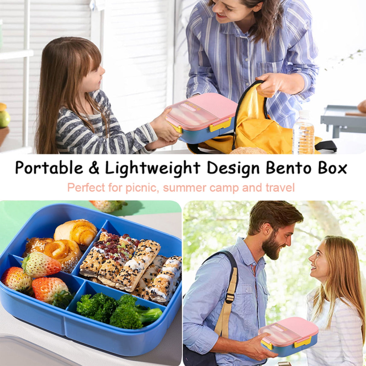 Xuniizn Bento Box Adult Lunch Box, Containers for Adults Men Women, Lunchable Food Container with Utensils, Sauce Jar, Muffin Liners, Microwave & Dishwasher Safe Pink#4