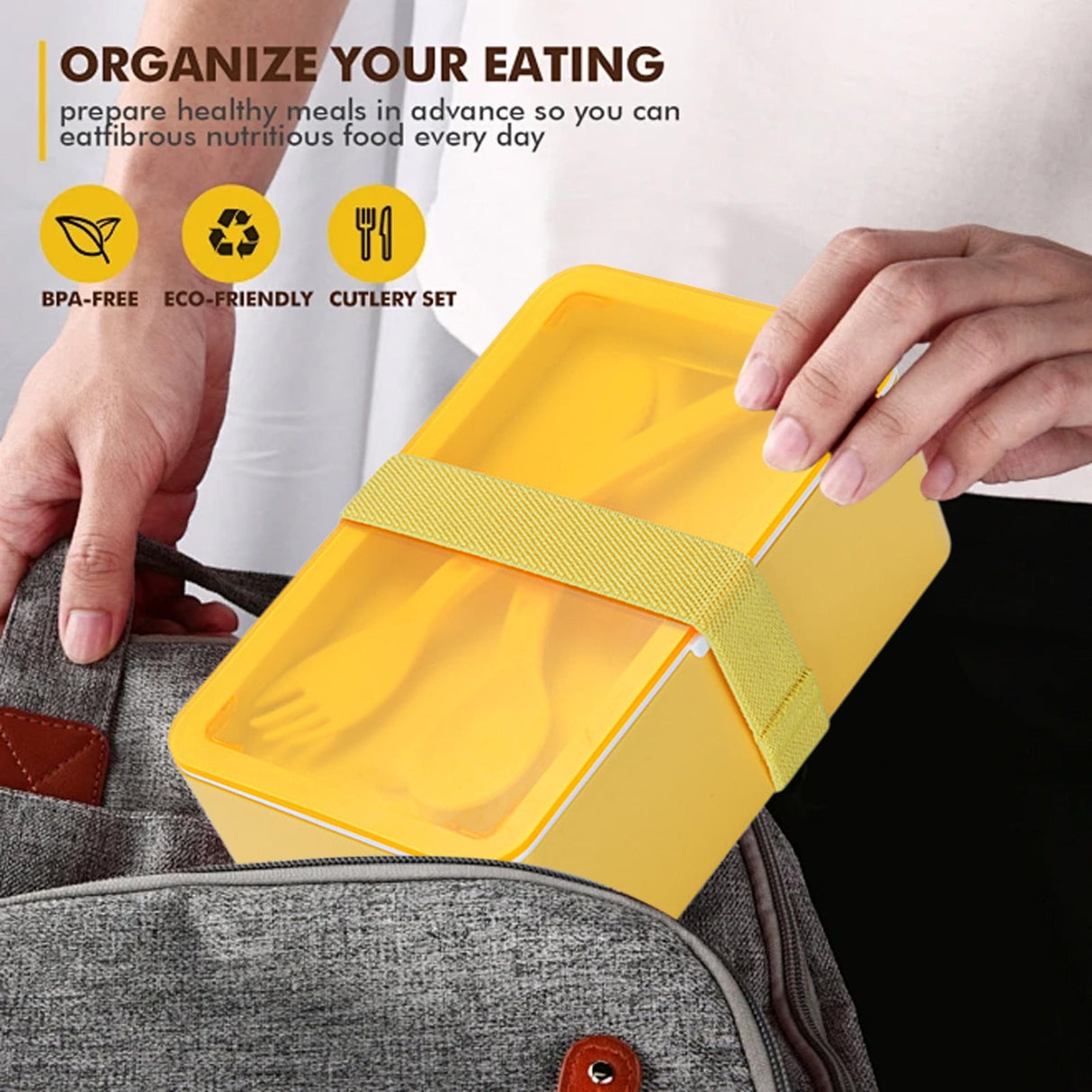 Xuniizn Bento Box Adult Lunch Box, Containers for Adults Men Women, Lunchable Food Container with Utensils, Sauce Jar, Muffin Liners, Microwave & Dishwasher Safe Yellow#1