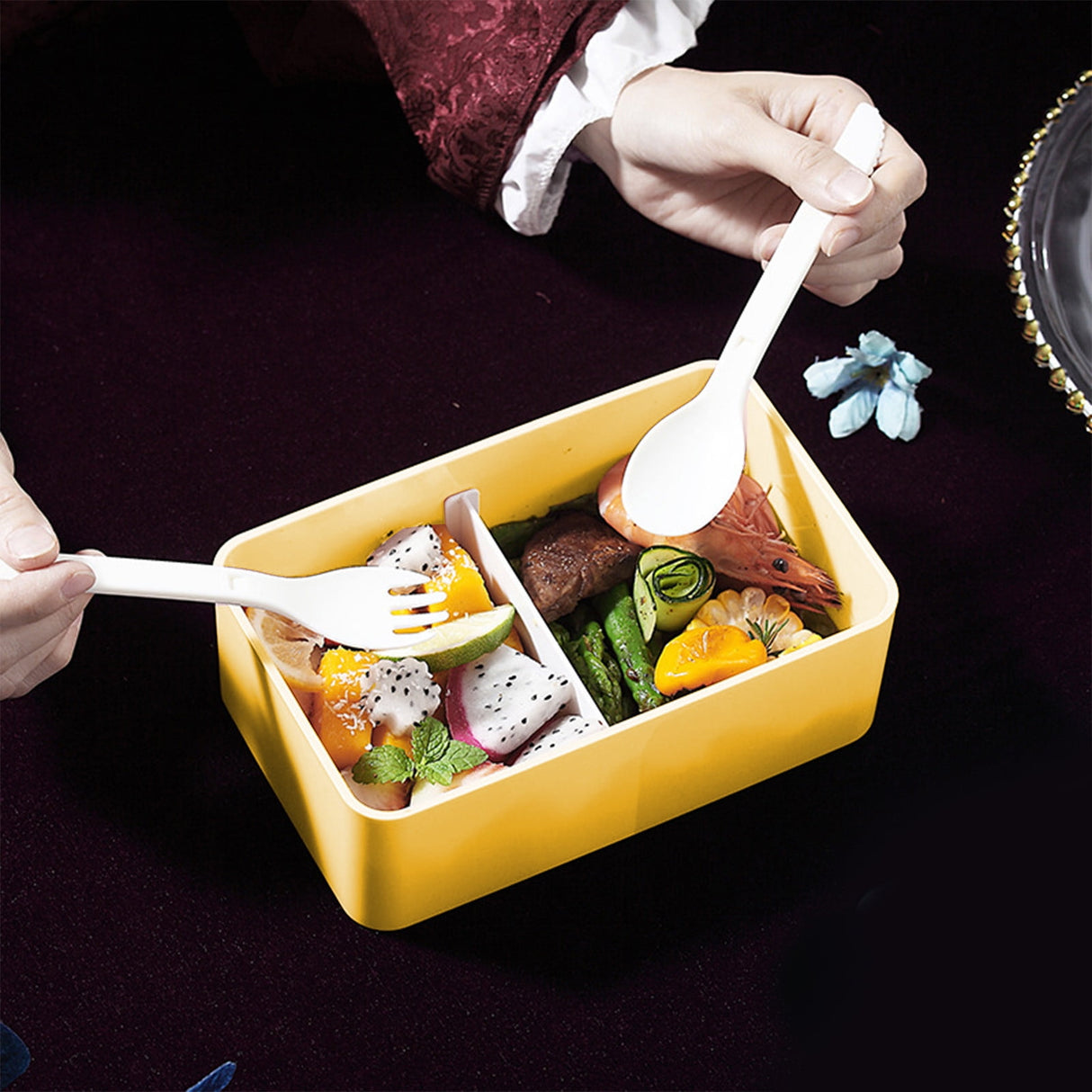 Xuniizn Bento Box Adult Lunch Box, Containers for Adults Men Women, Lunchable Food Container with Utensils, Sauce Jar, Muffin Liners, Microwave & Dishwasher Safe Yellow#1