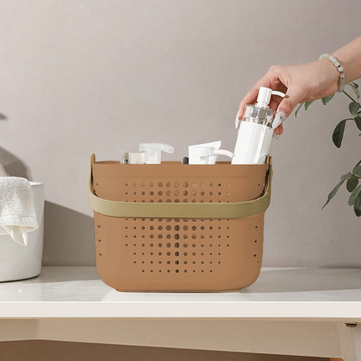 Xuniizn Plastic Shower Caddy Portable Bucket, Cleaning Shower Basket with Handle Compartments Storage Organizer for Bathroom Kitchen College Dorm Sink C