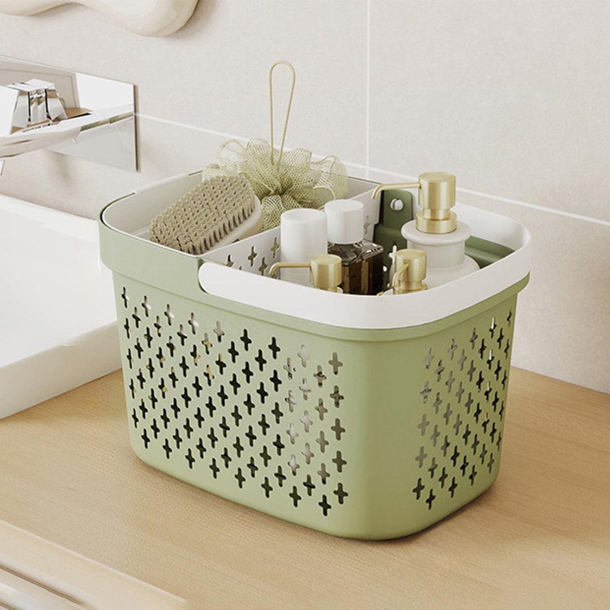 Xuniizn Plastic Shower Caddy Portable Bucket, Cleaning Shower Basket with Handle Compartments Storage Organizer for Bathroom Kitchen College Dorm Sink E