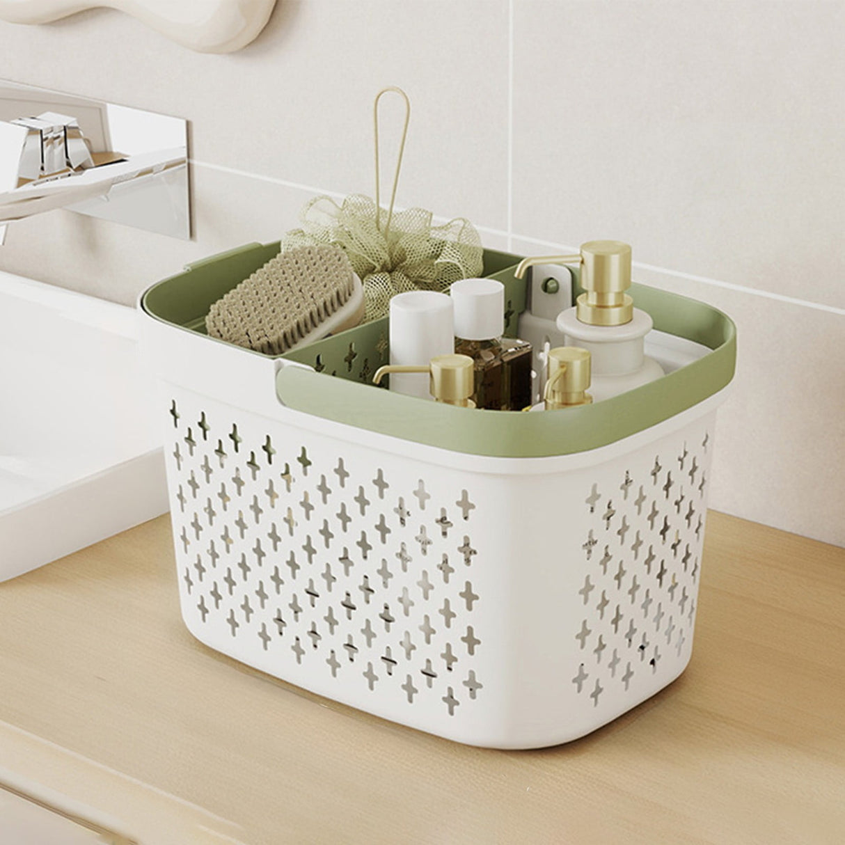 Xuniizn Plastic Shower Caddy Portable Bucket, Cleaning Shower Basket with Handle Compartments Storage Organizer for Bathroom Kitchen College Dorm Sink F